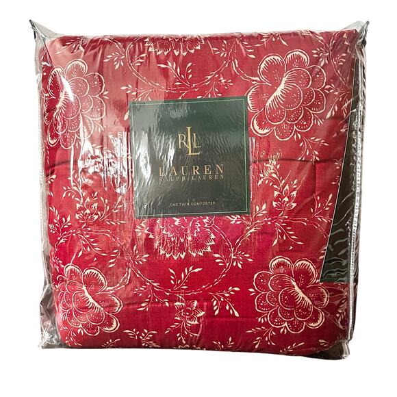 Ralph Lauren Vintage NOS Red Cold Spring Floral Twin Comforter Cover 66” x 86” - Picture 1 of 8